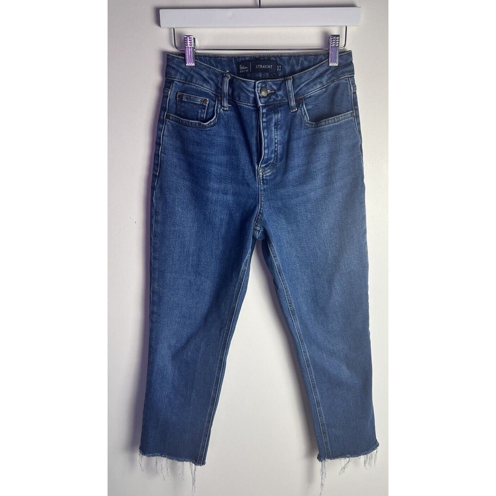 Boden Denim Straight Leg Button Fly Raw Hem High Rise Crop Leg Jeans Sz 6 Petite
